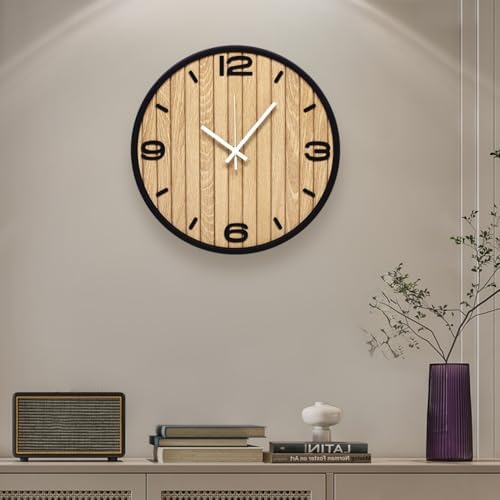 12 Inch Round Wall Clock Battery Operated, Wooden Decorative Analog Clocks by BeautifulWallDecor