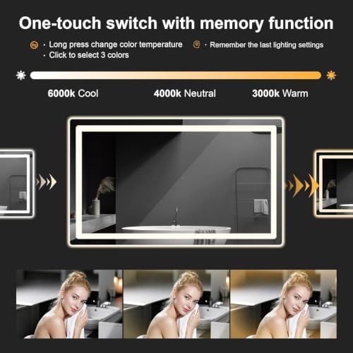 LED Bathroom Mirror with Lights, 30 x 55 Lighted Vanity Wall Mirror - Image 4