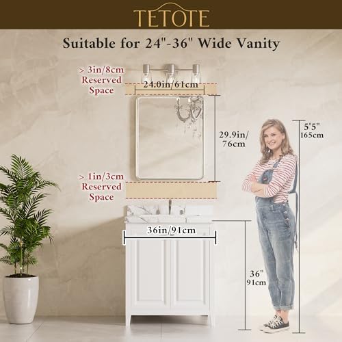 TETOTE Brushed Gold Bathroom Mirror 24 x 30 Beveled Edge Tempered Glass - Image 2