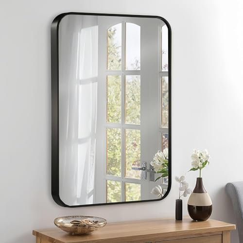 30x36 Inch Black Wall Mirror for Bathroom, Brushed Metal Framed Mirror - Image 2
