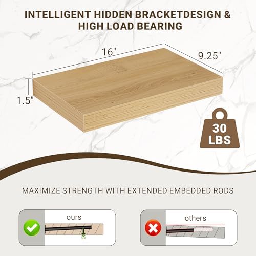 Acovy 16 Inch Floating Shelves, 3D Textured Wood Grain, Wooden Shelves - Image 3