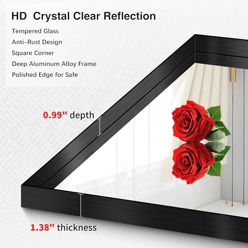Black Bathroom Mirror, 30x30 Inch Rectangular Framed Mirror, Large Wall Mounted - Image 4