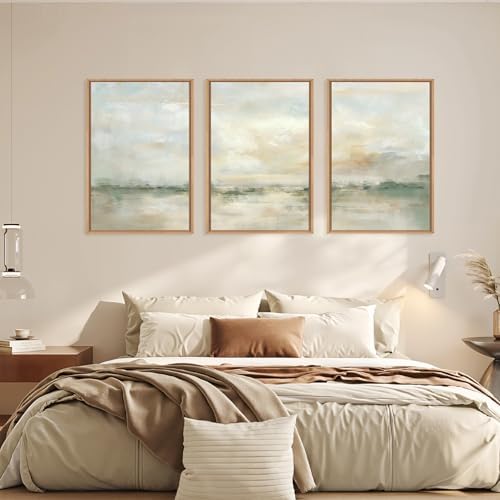 LHIUEM Large Abstract Green Gray Pastel Framed Canvas Wall Art, Neutral - Image 5