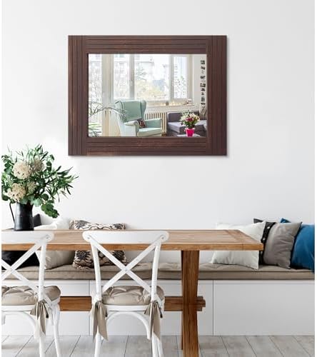 Wall Mirror Rustic Wooden Frame Rectangle Vintage Hanging Mirrors - Image 2