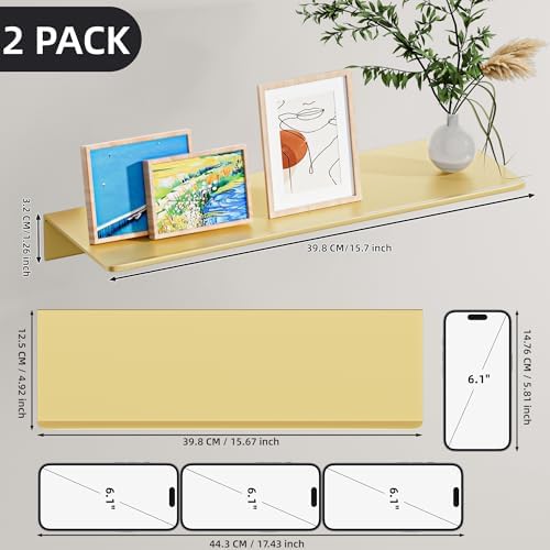 HNVNER Brushed Gold Floating Wall Shelves 2 Packs, Shower Shelf 15.7x4.9 - Image 2