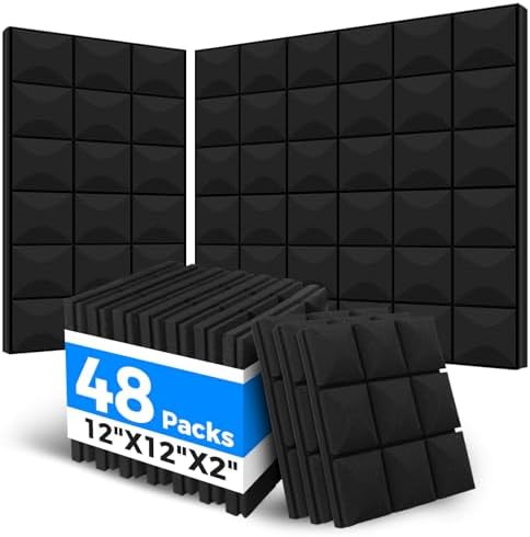 48 Pack Acoustic Panels 12 x 12 x 2 Inches, Sound Proof Foam Panels by HWLIYUTAI