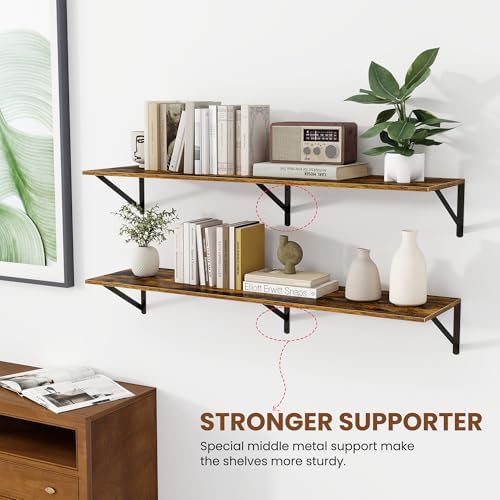 Heimlove 44W x 12D Deep Floating Shelves Set of 2 Rustic Brown - Image 5