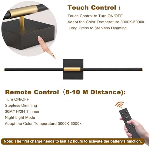 31.5 Inch Battery Operated Wall Sconce Set of Two, 8000mAh USB Rechargeable - Image 2