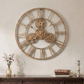 Cuspin 24 Inch Wall Clock with Gears, Industrial Metal Clock, Antique Gold by Cuspin