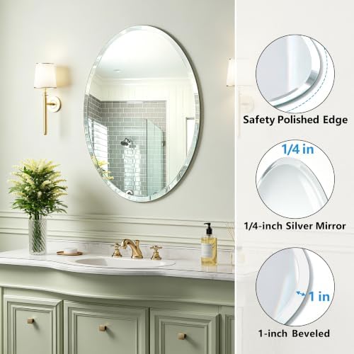 28" x 20" Silver Beveled Edge Frameless Oval Wall Mirror - Image 2