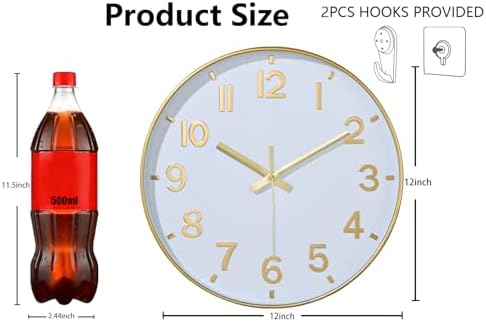 Gold Wall Clocks Battery Operated, 12 Inch Non Ticking Digital Wall Clock - Image 3