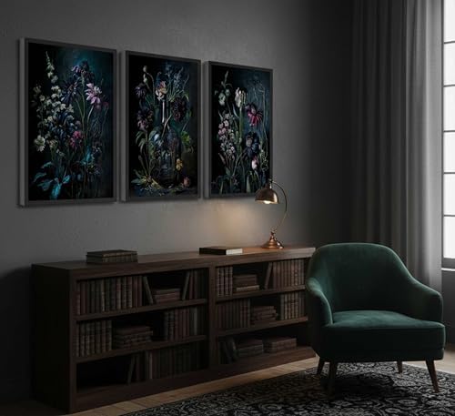 hijyord 3 Pcs Dark Academia Floral Canvas Wall Art 12x16in Unframed - Image 6