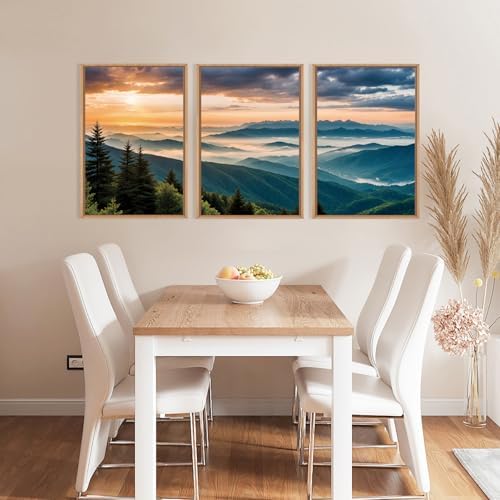 LHIUEM Large Nature Mountain Sunrise Framed Canvas Wall Art, Abstract Landscape - Image 3