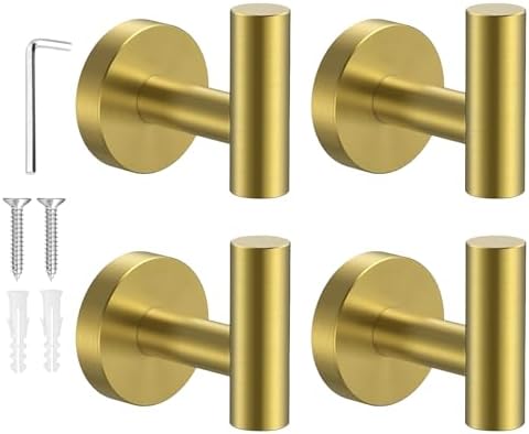 SetSail Towel Hooks for Bathrooms 4 Packs Screw-in Gold Bathroom Towel Hook by SetSail