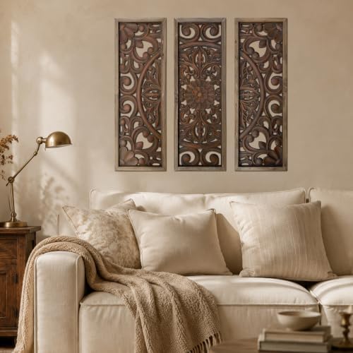 XIAOAIKA Vintage Farmhouse Carved Floral Wood Wall Art Panels - Image 6