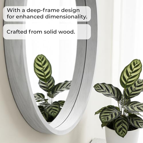 WallBeyond 24 Inch Round Wood Mirror, Circle Wooden Frame Wall Mirror - Image 5
