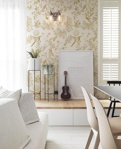 Safiyya Peel and Stick Wallpaper Gold and White Contact Paper 17.3"x393" Floral - Image 5