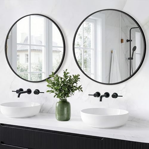 FGU Round Bathroom Mirror for Over Sink 2 Pack 26" Black Circle Wall Mirror - Image 6