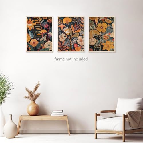 TBKHUDBI Burnt Orange Floral Canvas Wall Art, Mid Century Modern Wall Decor - Image 5