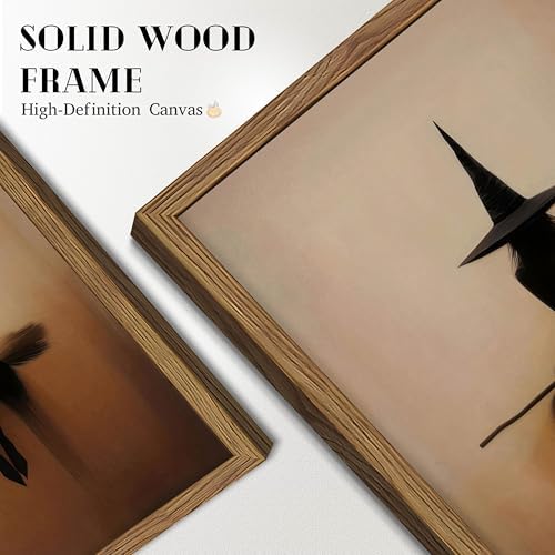 Framed Vintage Witch Wall Art, Minimalist Halloween Witch Canvas Prints - Image 6