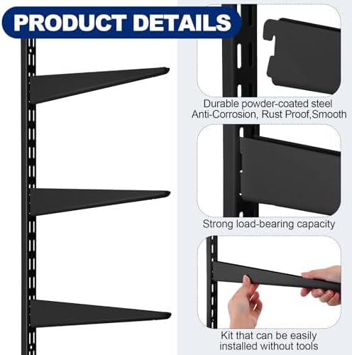 Colingmill 8 Pcs Black Twin Rail Upright Wall Shelving System 25 Inch - Image 3
