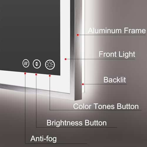 24x32 Inch LED Mirror for Bathroom, Brushed Nickel Frame - Image 3