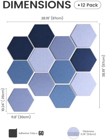 Fluxynara 12-Pack Hexagon Felt Bulletin Board Tiles, Denim Mist-1 - Image 2