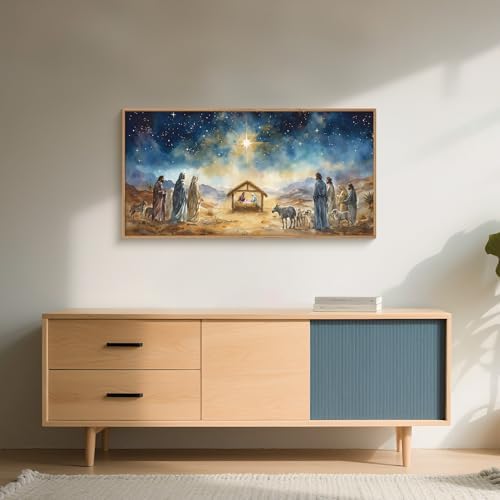 LHIUEM Large Bible Christian Religious Framed Canvas Wall Art Set, Birth of - Image 4