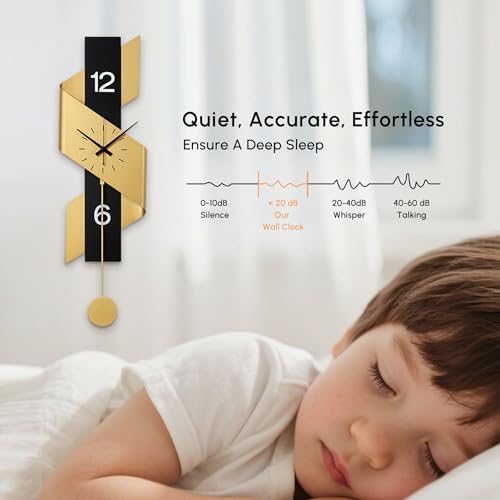 Large Modern Wall Clock with Pendulum, Silent Battery Operated Statement Clock - Image 3