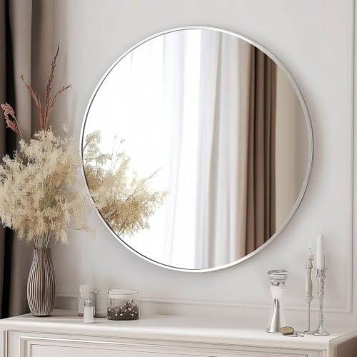 Oruii Large Round Mirror, 30 inch Silver Circle Mirror by OruiiMirror