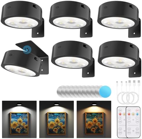 Narotood 6 Pack Picture Lights for Wall, Rechargeable Battery Operated Wall by Narotood