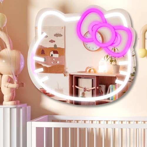 MCJSGSP Anime Hello Kit Cat Neon Sign Mirror L16.1 W14 Vanity Mirror by MCJSGSP
