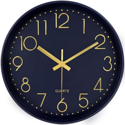 14Inch Navy Blue Silent Wall Clock Battery Operated Clocks by MABPEDO