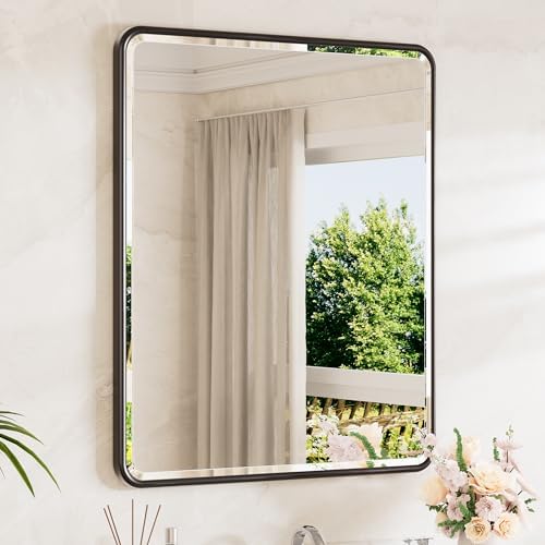 TETOTE Black Mirrors for Wall 30 x 36 Beveled Edge Tempered Glass, Rounded by TETOTE
