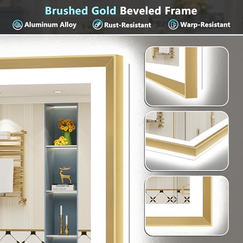 96x36 Gold Beveled LED Lighted Bathroom Mirror, Backlit & Front Lit - Image 3