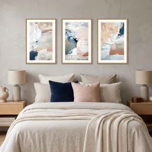 Large Abstract Brush Strokes Framed Canvas Wall Art, Neutral Navy Blue Wall - Image 4