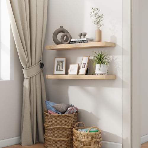 fuqing 30 Inch Floating Shelves 6.7'' Deep Natural Wood Shelves Set of 2 - Image 2
