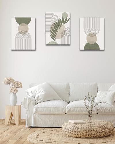 HesenDot 40x60CM Sage Green Boho Wall Art, Botanical Geometric Framed Canvas - Image 2