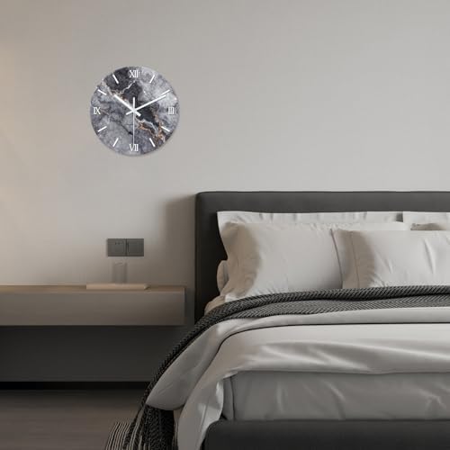 Gray Marble Round Wall Clock 12 Inch Silent Non Ticking - Image 4