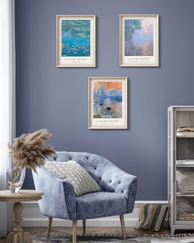 HesenDot Framed Claude Monet Water Lilies Canvas Wall Art Set of 3 12x16in - Image 6