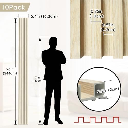 10Pack WPC Slat Wall Panels, 96 x 6.4 x 0.8Inches 3D Accent Wall Panels - Image 2