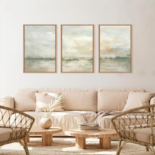 LHIUEM Large Abstract Green Gray Pastel Framed Canvas Wall Art, Neutral - Image 2