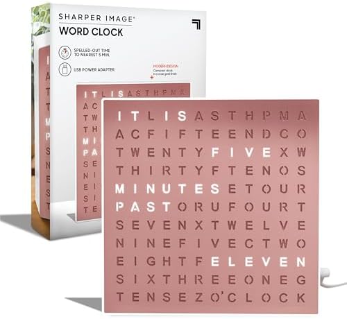 Sharper Image LED Word Digital Clock, Rose Gold Finish, Light-Up Desk & Wall by SHARPERIMAGE