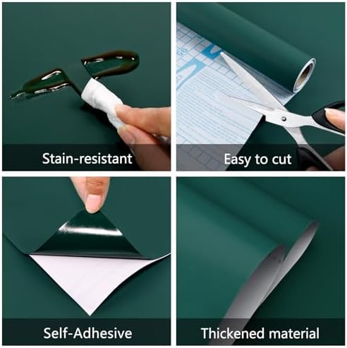 Green Peel and Stick Wallpaper 23.6"x118" Solid Colour Contact Paper Modern - Image 2