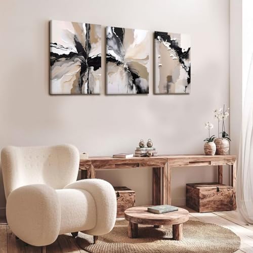 NCCXNCC 3-Piece Black and Beige Abstract Canvas Wall Art, 12x16 Inch Framed - Image 6