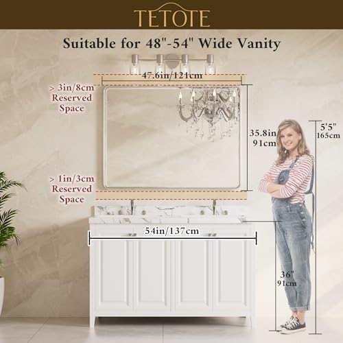 TETOTE Black Wall Mirror 48 x 36 Beveled Edge Tempered Glass, Rounded Corner - Image 2