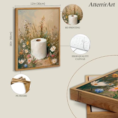 AtterrirArt Framed Bathroom Funny Wall Art, 12 * 16 Inch, Funky Toilet Paper - Image 4