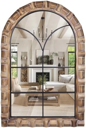 36x24 Inch Arched Window Pane Wall Mirror by XGGJWW