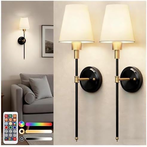 Battery Operated Wall Sconce: Set of 2 Wireless Wall Light 12000mAh by DORESshop