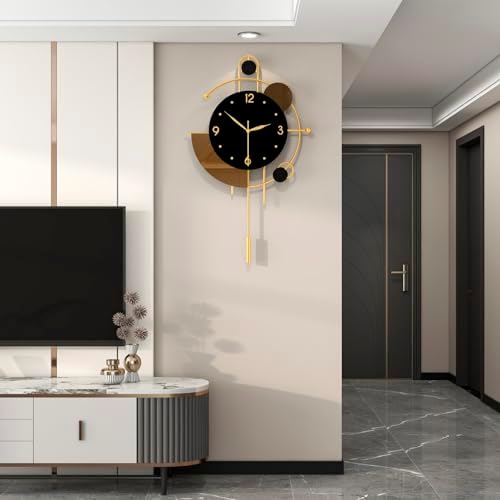 Large Modern Gold Metal Pendulum Wall Clock - Image 3